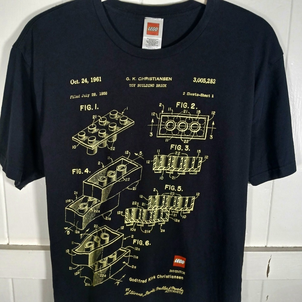 Lego Patent Graphic T-Shirt Mens Large Black Toy Building Brick‎ Diagram 2016